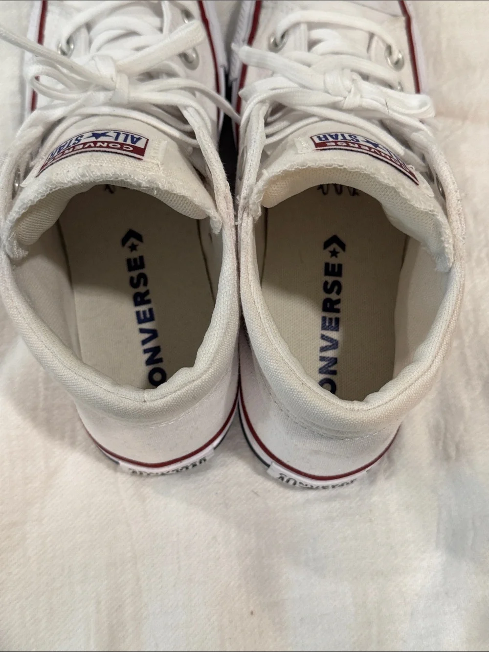 Converse White High-Top Canvas Sneakers with Red & navy Stripe women’s size 7